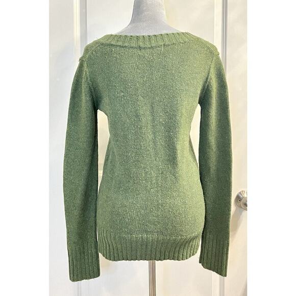 Old Navy Womens V Neck Sweater Jumper Green Cable Knit Wool Blend Pullover Sz S - Picture 2 of 6